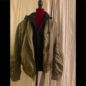 Men’s olive green, bomber.